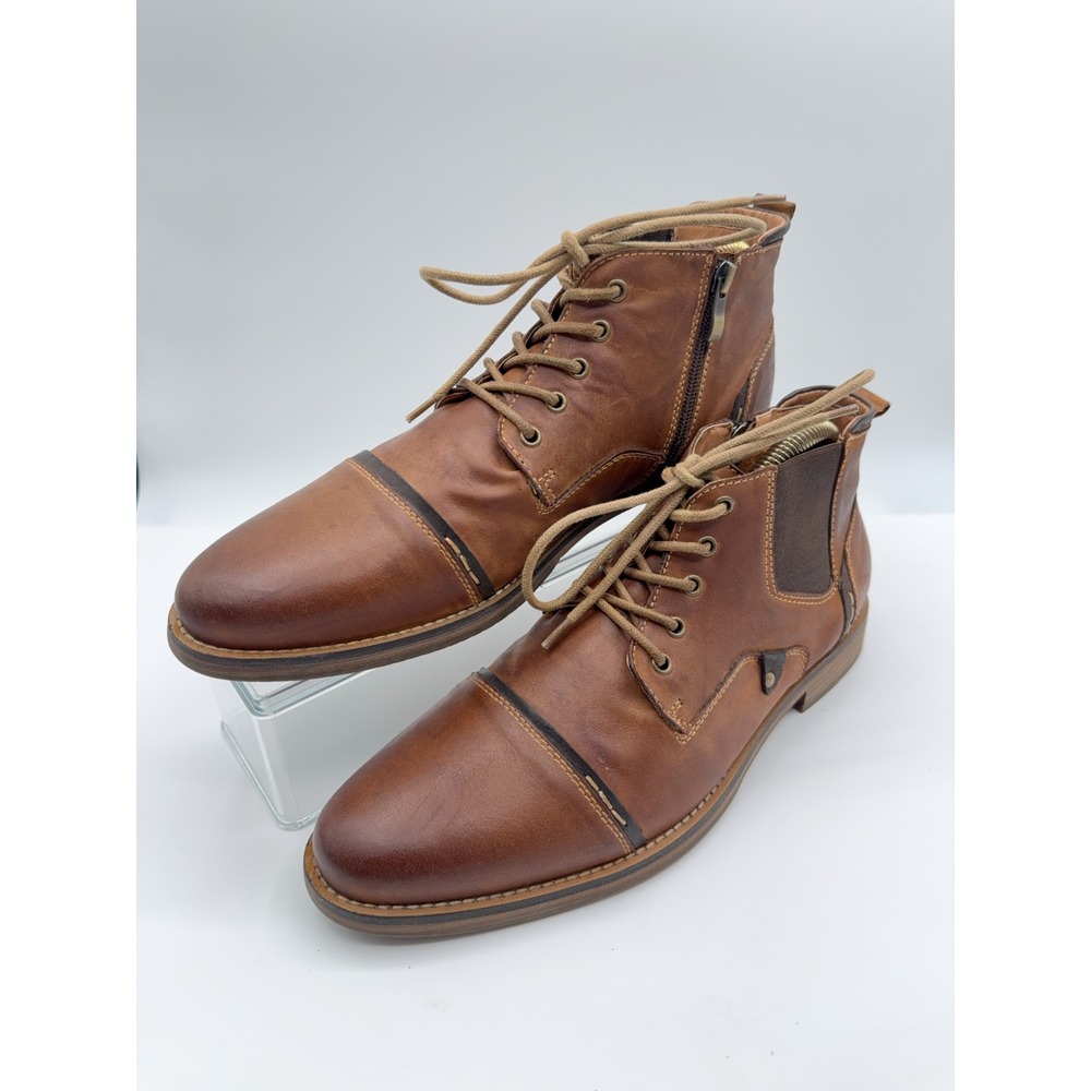 Steve Madden Men's Proxy‎ Brown Leather Boots, Size 10.5 US Zipper Lace-Up